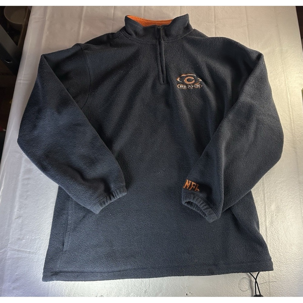 VTG 90s Chicago Bears NFL Fleece 1/4 Zip Sweater Mens Large Navy Orange Pullover